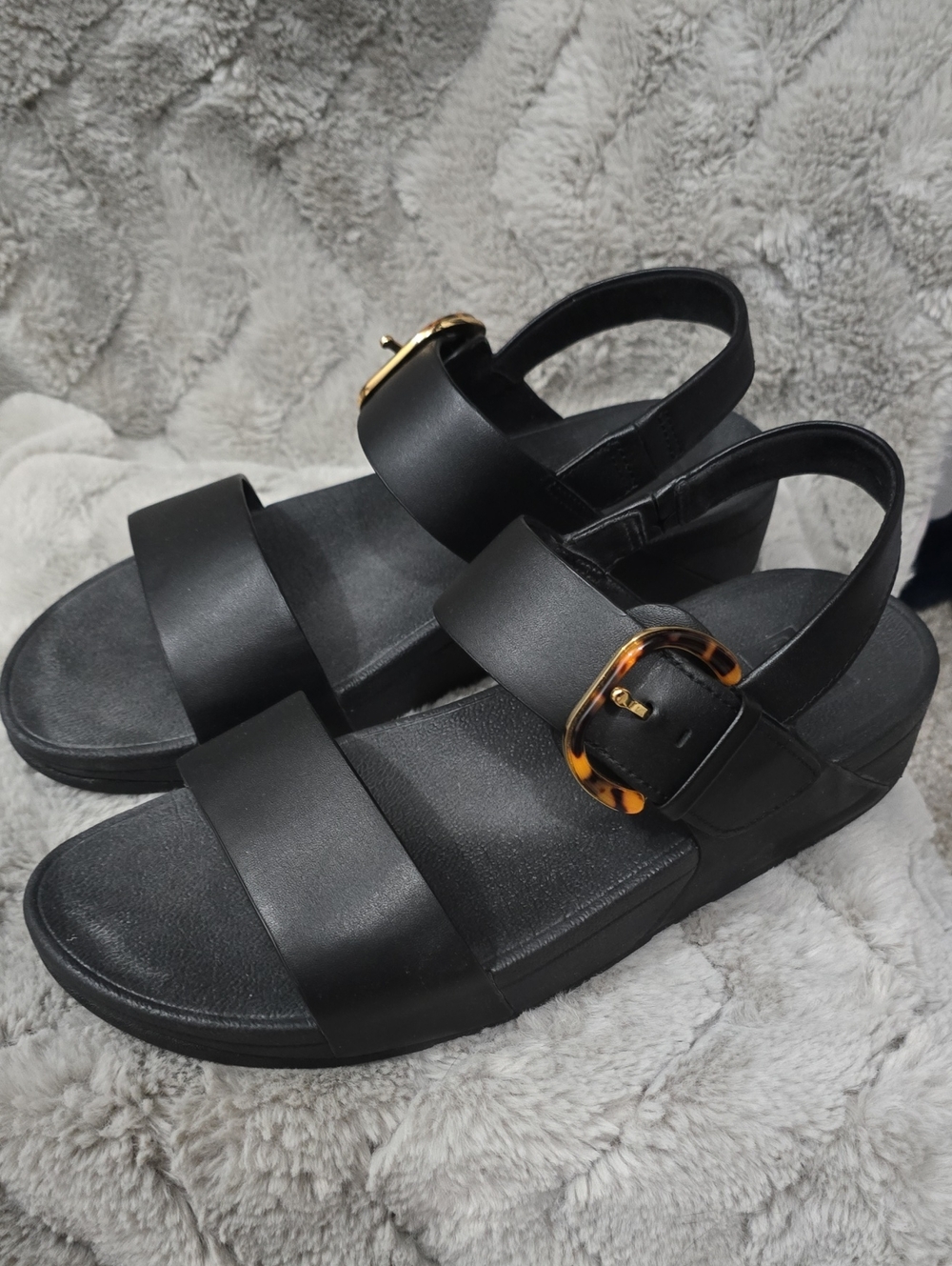 Fitflop Black Platform Sandals with Tortoiseshell Buckle